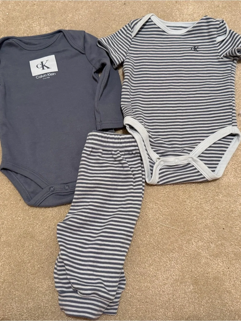 Calvin Klein Navy & White Striped Baby 3-Piece Set